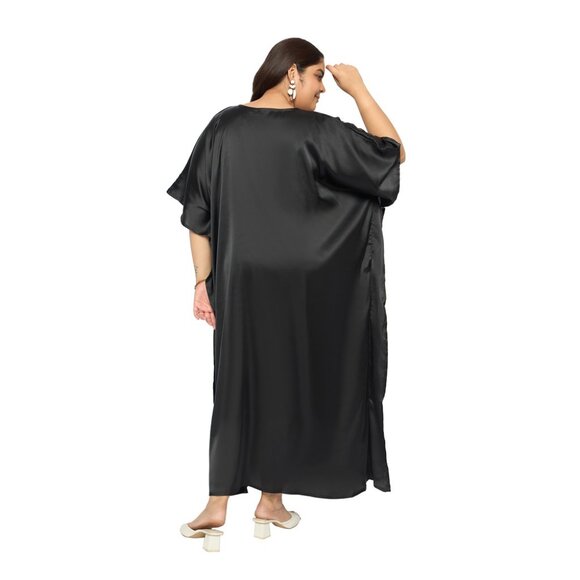 Gypsie Blu Women Satin Solid Plus Size Caftan Dress Kimono Maxi Dress for Nighty - Picture 6 of 9